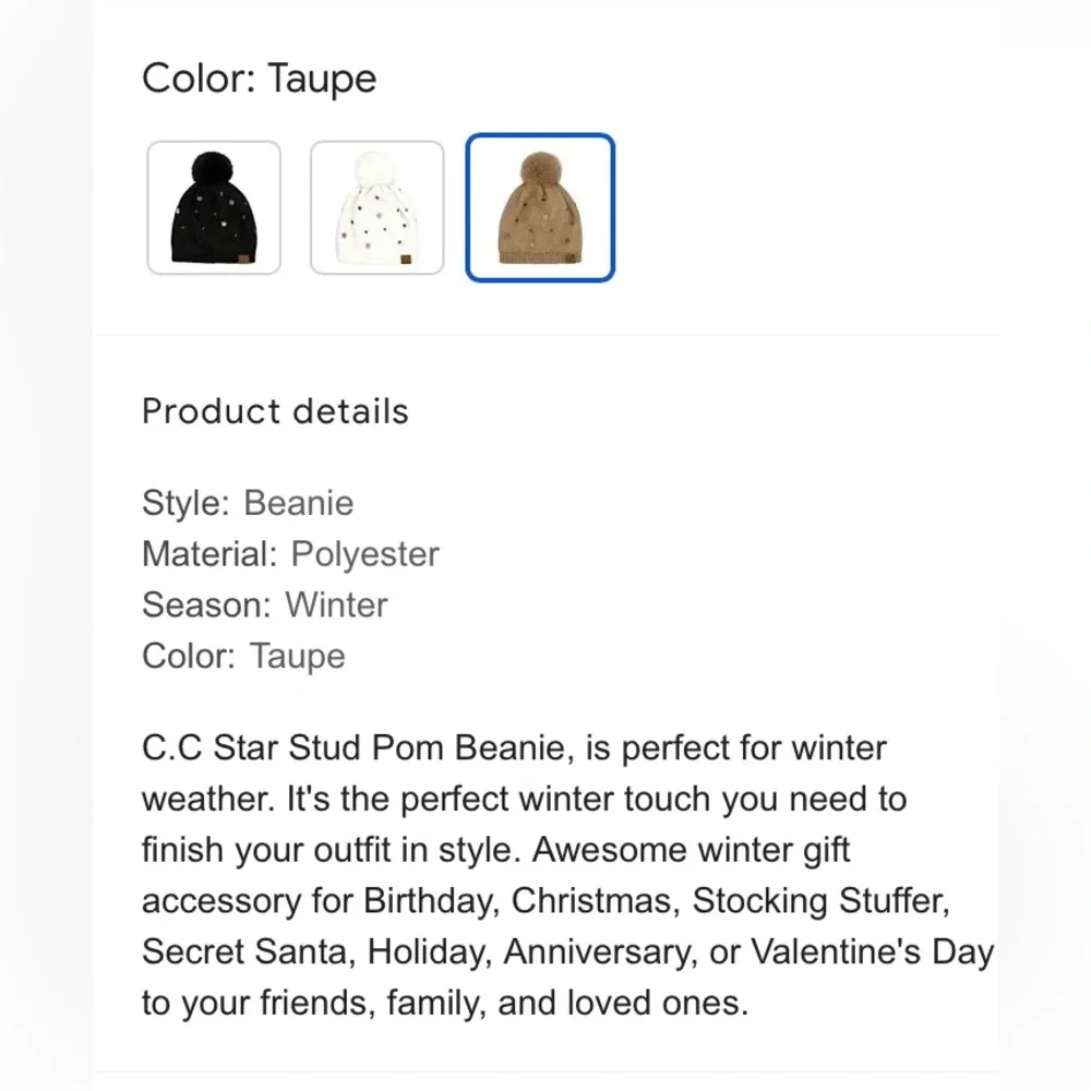 NWT C.C Pom Pom Tan Hat With Stars - Picture 7 of 8